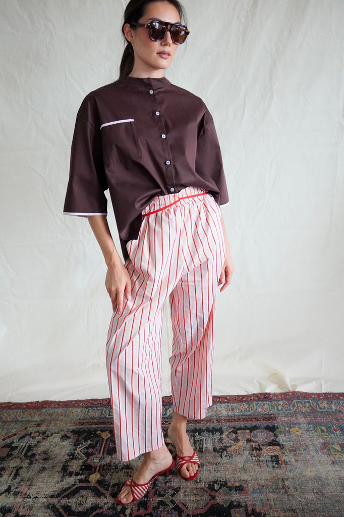 Travel Pants. Red / Rose striped