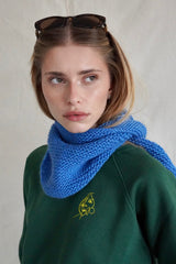 Crocheted Wool Triangle Scarf. Blue