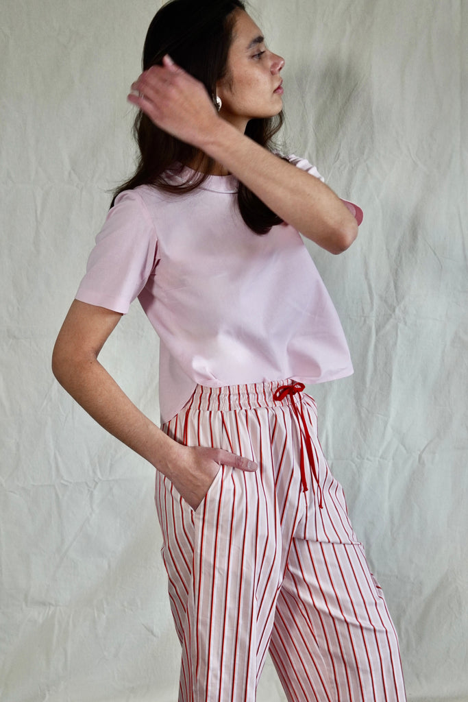 Travel Pants. Red / Rose striped