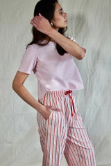 Travel Pants. Red / Rose striped