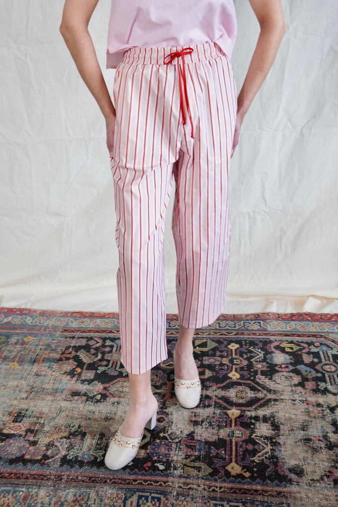 Travel Pants. Red / Rose striped
