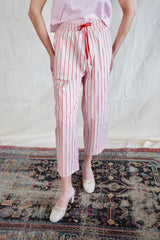 Travel Pants. Red / Rose striped