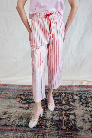 Travel Pants. Red / Rose striped