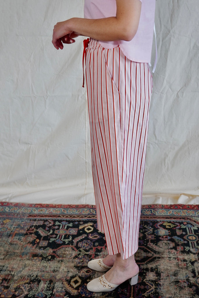 Travel Pants. Red / Rose striped