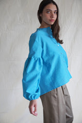 Seville couture blouse. Turquoise Linen