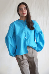 Seville couture blouse. Turquoise Linen