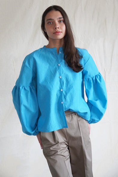 Seville couture blouse. Turquoise Linen