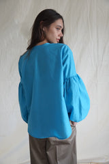 Seville couture blouse. Turquoise Linen