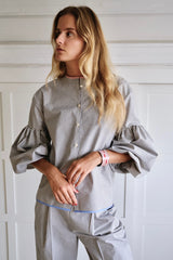 Seville blouse. Dark grey stripes