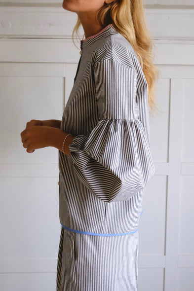 Seville blouse. Dark grey stripes