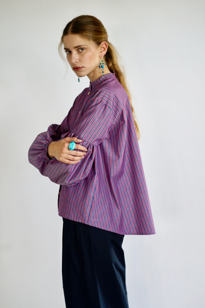 Seville couture blouse. Berry stripes