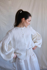 Seville couture blouse. Mocca striped