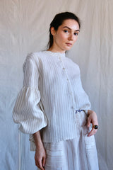 Seville couture blouse. Mocca striped