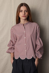 Seville blouse. Striped cropped. Burgundy