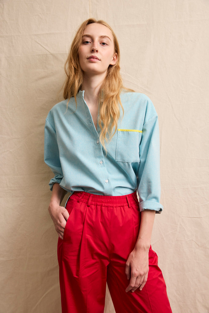 Travel Shirt. Ocean Blue