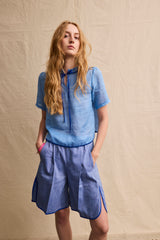 Bermuda Shorts. Blue Linen