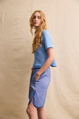Bermuda Shorts. Blue Linen