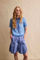 Bermuda Shorts. Blue Linen