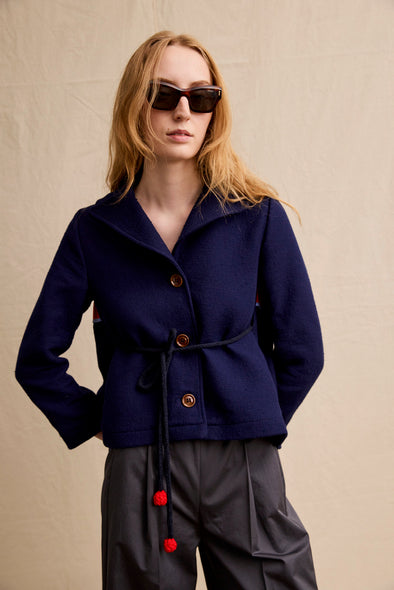 Weekend Jacket. Marine with Pom Pom Belt