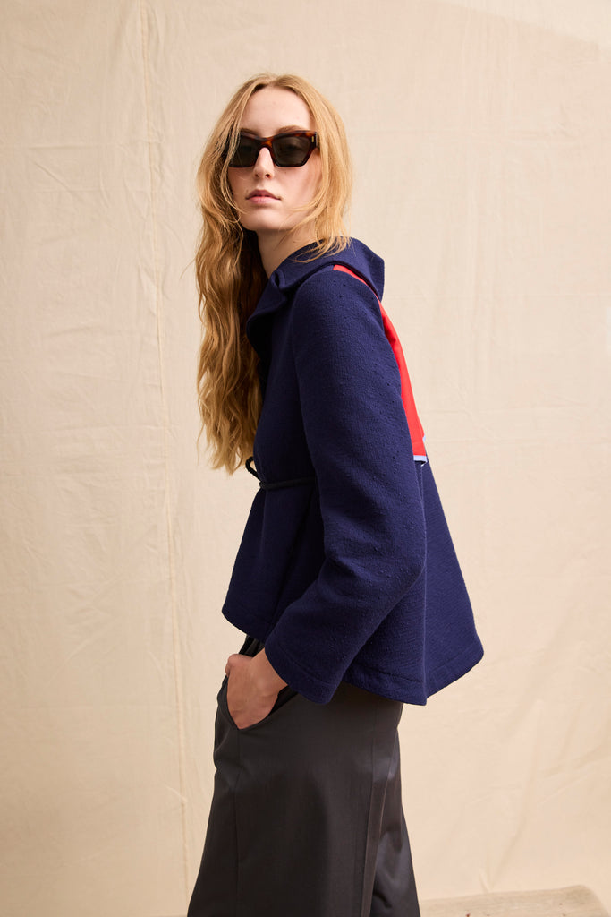 Weekend Jacket. Marine with Pom Pom Belt