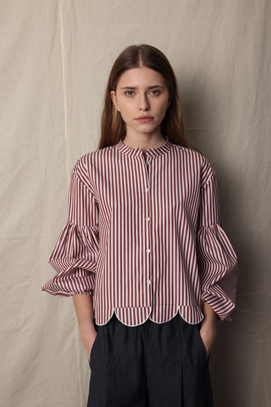 Seville blouse. Striped cropped. Burgundy