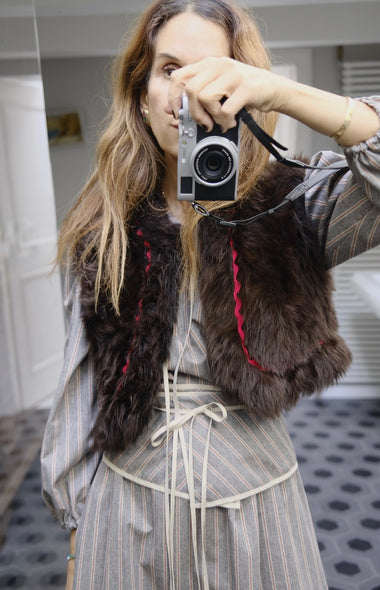 Cropped lamb fur vest