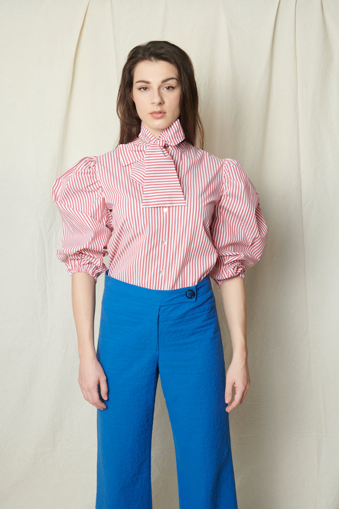 Gazelle d'Or bow blouse. Red stripes