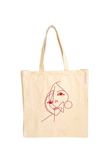 Embroidered organic canvas bag "two faces" red