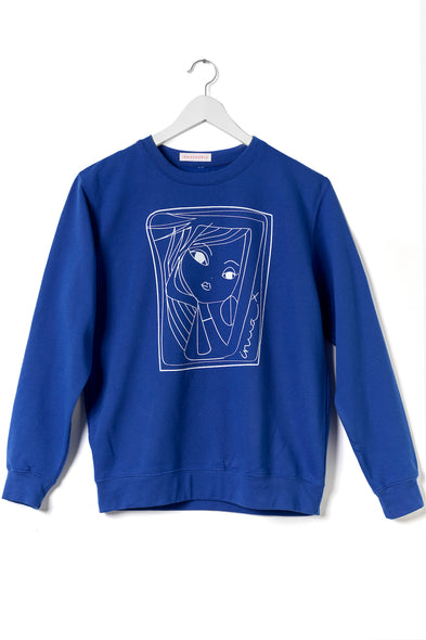Sweatshirt. "Lo sguardo" (blue)