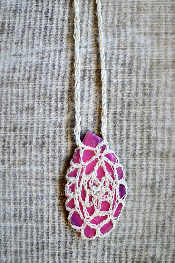 Pink agate slice pendant